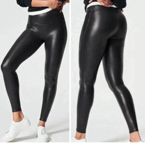 SPANX Woman’s Faux Leather Compression Leggings Black Size Medium